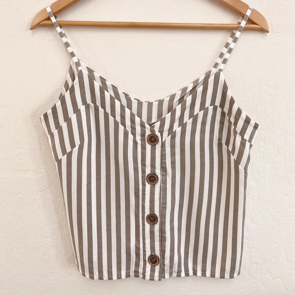 Striped Button-Down Strappy Tank